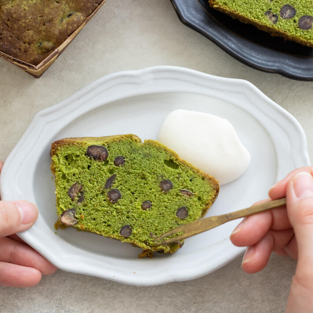 抹茶と大納言のパウンドケーキのクッペのレシピと作り方。料理研究家・フードコーディネーター藤井玲子のレシピと料理写真。れこれしぴ