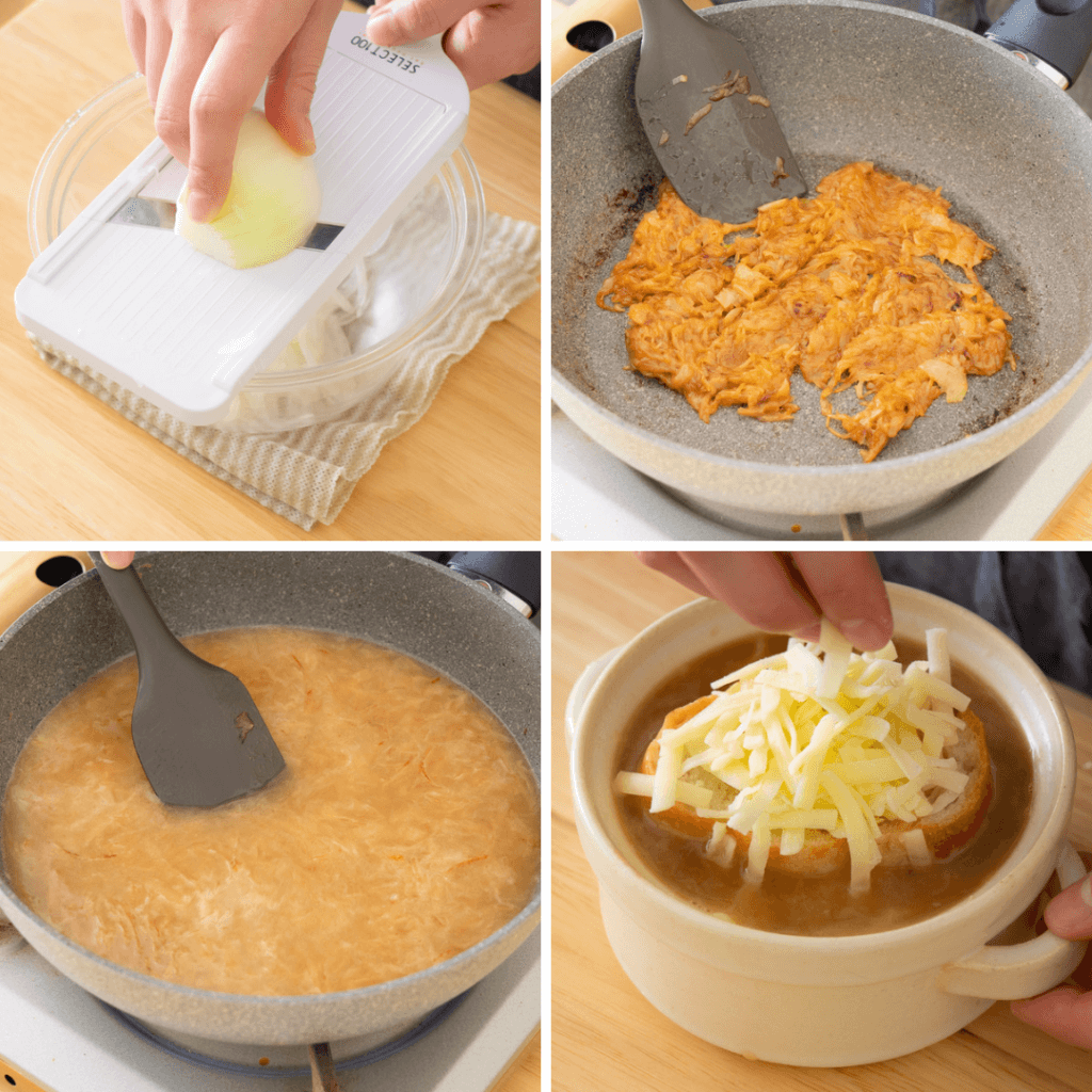 寒い朝にぴったり♡オニオングラタンスープのレシピと作り方。料理研究家・フードコーディネーター藤井玲子のレシピと料理写真。れこれしぴ