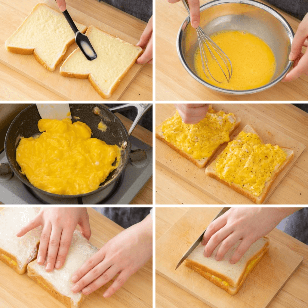 チーズ入りでとろとろ♡スクランブルエッグサンドのレシピと作り方。料理研究家・フードコーディネーター藤井玲子のレシピと料理写真。れこれしぴ