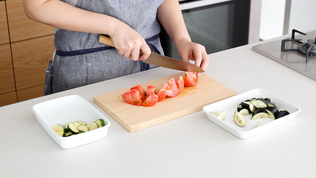 旨みたっぷり！たこと夏野菜のワンパンパスタのレシピと作り方。料理研究家・フードコーディネーター藤井玲子のレシピサイト。れこれしぴ